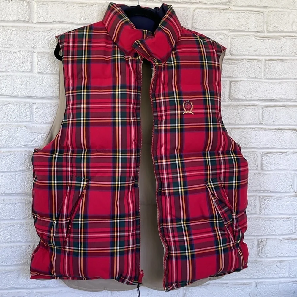 Vintage 90's Tommy Hilfiger Reversible Plaid to Khaki Puffer Vest